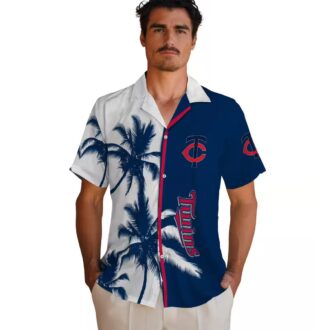 Men’s Minnesota Twins Hawaiian Shirt - Navy White Palm Trees MLB Fan Shirt for Beach & Vacation