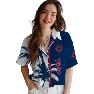 Men’s Minnesota Twins Hawaiian Shirt - Navy White Palm Trees MLB Fan Shirt for Beach & Vacation