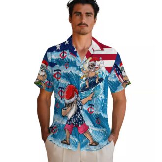Minnesota Twins Aloha Shirt with Surfing Santa - Funny MLB Holiday Fan Wear