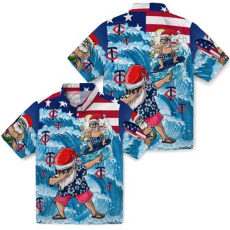 Minnesota Twins Aloha Shirt with Surfing Santa - Funny MLB Holiday Fan Wear