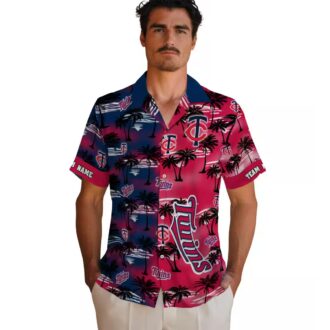 Minnesota Twins Custom Palm Silhouettes Navy Hawaiian Shirt - MLB Summer Fan Apparel