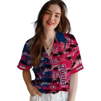 Minnesota Twins Custom Palm Silhouettes Navy Hawaiian Shirt - MLB Summer Fan Apparel