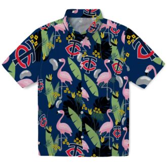 Minnesota Twins Flamingo Leaves Navy Hawaiian Shirt - MLB Team Tropical Shirt for Men