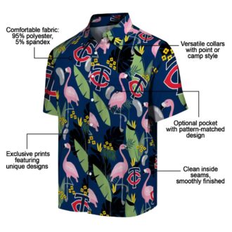 Minnesota Twins Flamingo Leaves Navy Hawaiian Shirt - MLB Team Tropical Shirt for Men