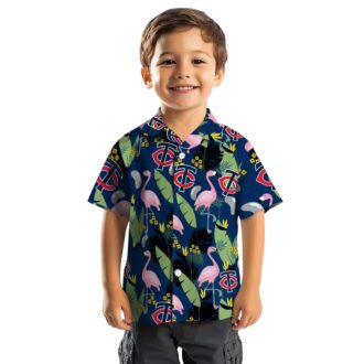 Minnesota Twins Flamingo Leaves Navy Hawaiian Shirt - MLB Team Tropical Shirt for Men