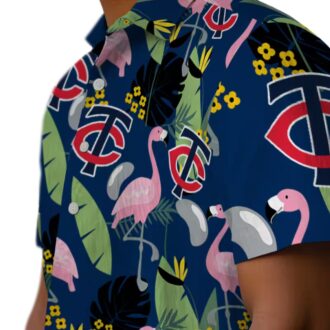 Minnesota Twins Flamingo Leaves Navy Hawaiian Shirt - MLB Team Tropical Shirt for Men