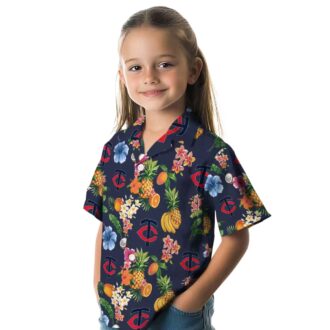 Minnesota Twins Floral Hawaiian Shirt - Hibiscus & Fruit Navy Blue MLB Fan Gear