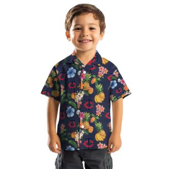 Minnesota Twins Floral Hawaiian Shirt - Hibiscus & Fruit Navy Blue MLB Fan Gear