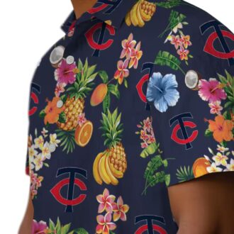 Minnesota Twins Floral Hawaiian Shirt - Hibiscus & Fruit Navy Blue MLB Fan Gear