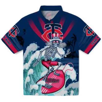 Minnesota Twins Navy Blue Tropical Shirt - Custom Surfing Skeleton Design