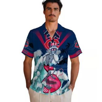 Minnesota Twins Navy Blue Tropical Shirt - Custom Surfing Skeleton Design
