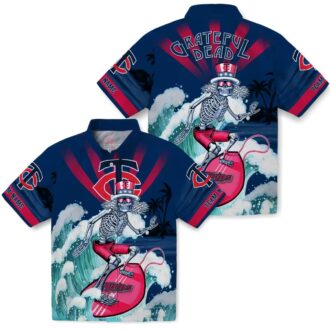 Minnesota Twins Navy Blue Tropical Shirt - Custom Surfing Skeleton Design