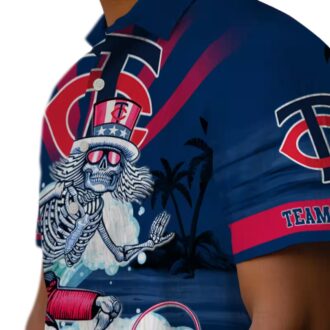 Minnesota Twins Navy Blue Tropical Shirt - Custom Surfing Skeleton Design