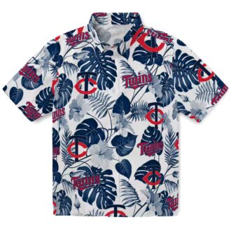 Minnesota Twins Navy White Beach Party Shirt - Tropical Plants Hawaiian Shirt for MLB Fans