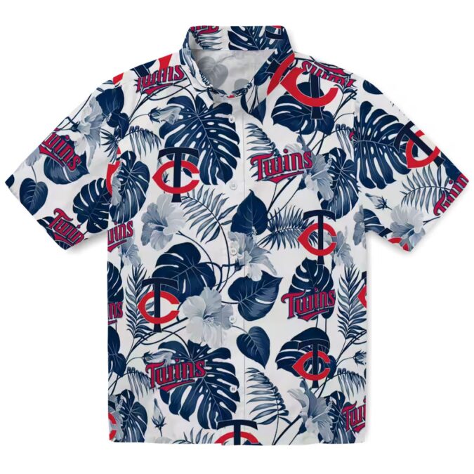 Minnesota Twins Navy White Beach Party Shirt - Tropical Plants Hawaiian Shirt for MLB Fans