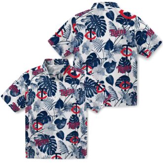 Minnesota Twins Navy White Beach Party Shirt - Tropical Plants Hawaiian Shirt for MLB Fans