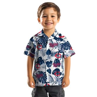 Minnesota Twins Navy White Beach Party Shirt - Tropical Plants Hawaiian Shirt for MLB Fans