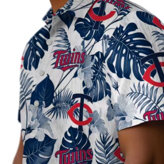 Minnesota Twins Navy White Beach Party Shirt - Tropical Plants Hawaiian Shirt for MLB Fans