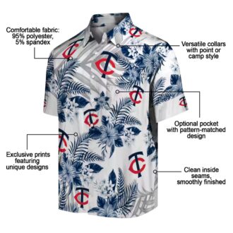 Minnesota Twins Navy White Hawaiian Shirt - Hibiscus Palm Leaves Tropical Baseball Shirt