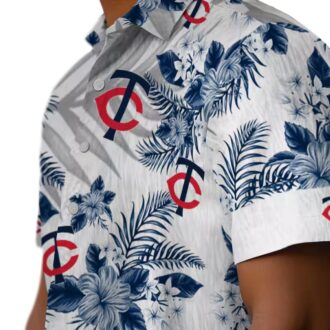 Minnesota Twins Navy White Hawaiian Shirt - Hibiscus Palm Leaves Tropical Baseball Shirt