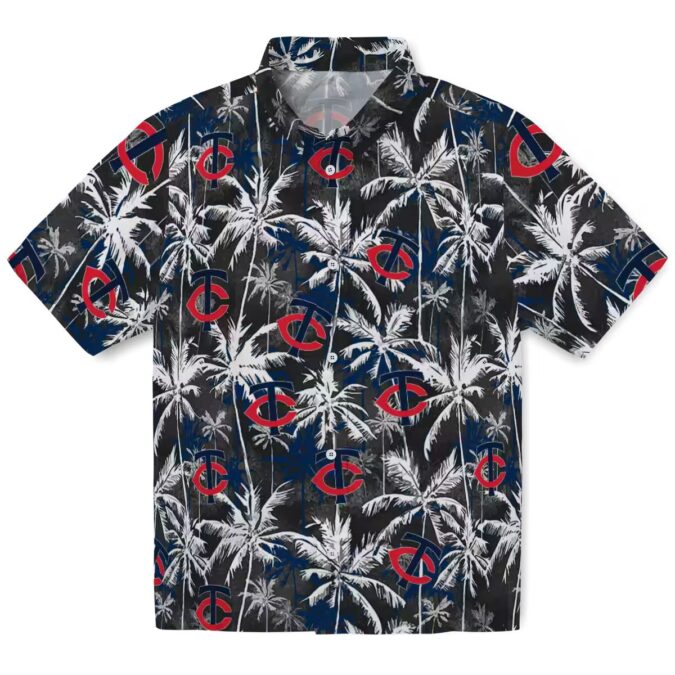 Minnesota Twins Palm Pattern Hawaiian Shirt - Men’s Navy Black Tropical MLB Apparel for Summer