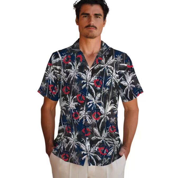 Minnesota Twins Palm Pattern Hawaiian Shirt - Men’s Navy Black Tropical MLB Apparel for Summer
