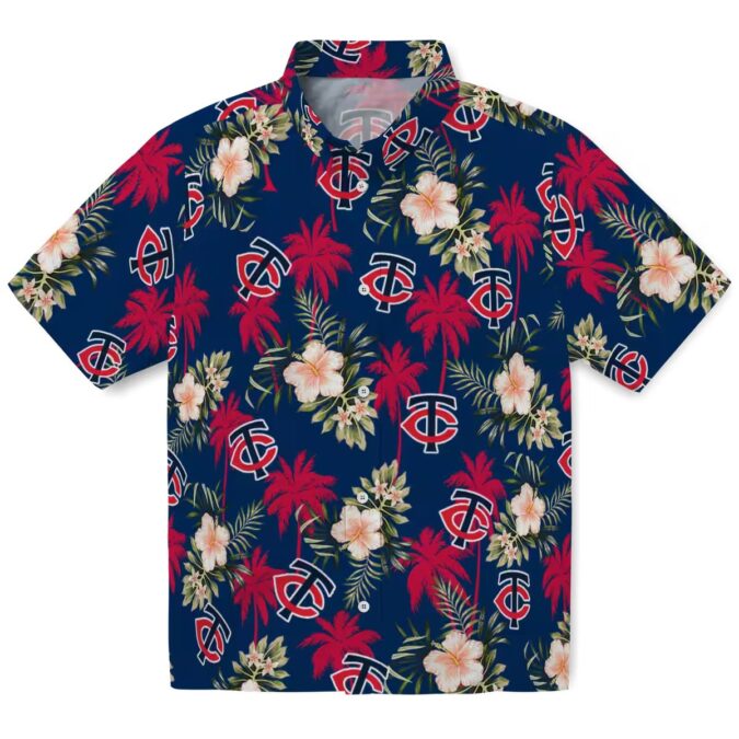 Minnesota Twins Summer Hawaiian Shirt - Navy Palm Tree Flower MLB Fan Shirt for Men