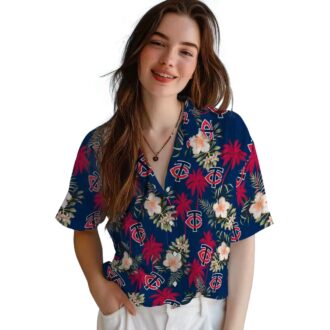 Minnesota Twins Summer Hawaiian Shirt - Navy Palm Tree Flower MLB Fan Shirt for Men