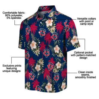Minnesota Twins Summer Hawaiian Shirt - Navy Palm Tree Flower MLB Fan Shirt for Men