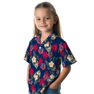 Minnesota Twins Summer Hawaiian Shirt - Navy Palm Tree Flower MLB Fan Shirt for Men