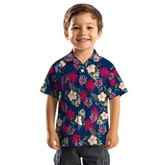 Minnesota Twins Summer Hawaiian Shirt - Navy Palm Tree Flower MLB Fan Shirt for Men