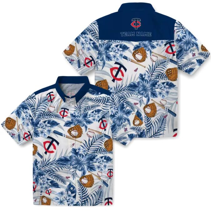 Minnesota Twins Tropical Floral Baseball Hawaiian Shirt - Personalized MLB Navy White Design