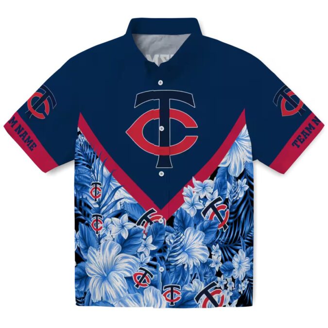 Minnesota Twins Tropical Floral Chevron Navy Hawaiian Shirt - Custom MLB Fan Gear for Summer