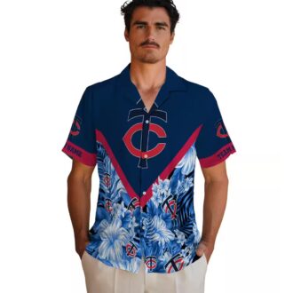 Minnesota Twins Tropical Floral Chevron Navy Hawaiian Shirt - Custom MLB Fan Gear for Summer
