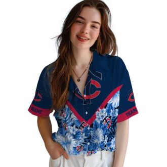 Minnesota Twins Tropical Floral Chevron Navy Hawaiian Shirt - Custom MLB Fan Gear for Summer