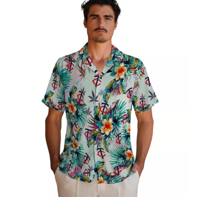 Minnesota Twins Tropical Hawaiian Shirt - Summer Party Outfit with Green Leaf Pattern