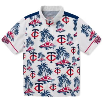 Minnesota Twins Tropical Palm Island Navy White Hawaiian Shirt - MLB Baseball Fan Shirt