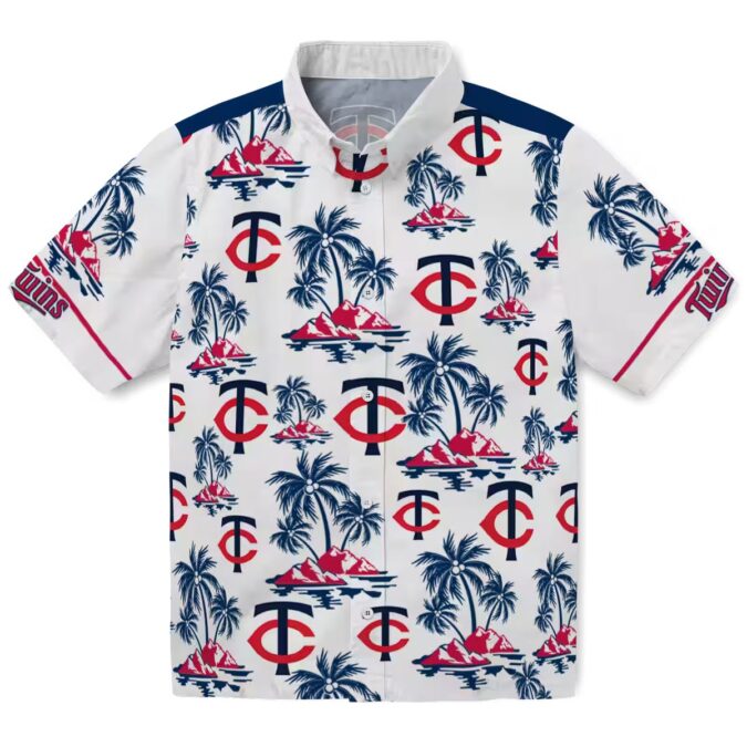 Minnesota Twins Tropical Palm Island Navy White Hawaiian Shirt - MLB Baseball Fan Shirt