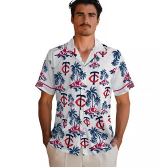 Minnesota Twins Tropical Palm Island Navy White Hawaiian Shirt - MLB Baseball Fan Shirt