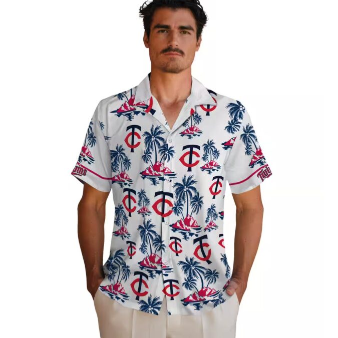 Minnesota Twins Tropical Palm Island Navy White Hawaiian Shirt - MLB Baseball Fan Shirt
