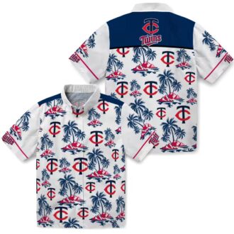 Minnesota Twins Tropical Palm Island Navy White Hawaiian Shirt - MLB Baseball Fan Shirt