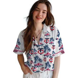 Minnesota Twins Tropical Palm Island Navy White Hawaiian Shirt - MLB Baseball Fan Shirt