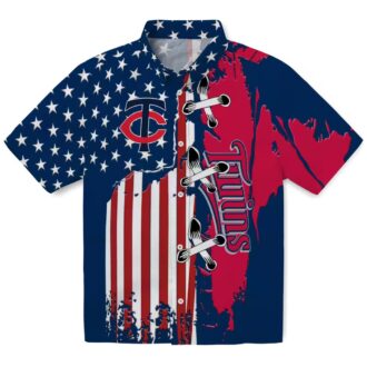 Minnesota Twins Tropical Stitched Flag Shirt - Navy Button-Up Aloha MLB Apparel