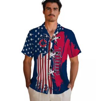 Minnesota Twins Tropical Stitched Flag Shirt - Navy Button-Up Aloha MLB Apparel