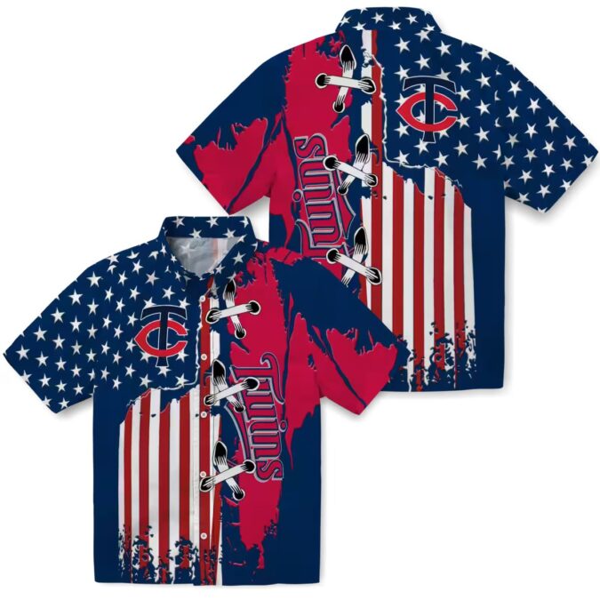 Minnesota Twins Tropical Stitched Flag Shirt - Navy Button-Up Aloha MLB Apparel
