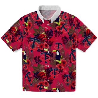 MLB Minnesota Twins Floral Toucan Hawaiian Shirt - Navy Red Tropical Summer Shirt for Fans
