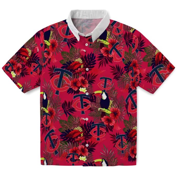MLB Minnesota Twins Floral Toucan Hawaiian Shirt - Navy Red Tropical Summer Shirt for Fans