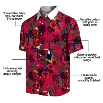 MLB Minnesota Twins Floral Toucan Hawaiian Shirt - Navy Red Tropical Summer Shirt for Fans