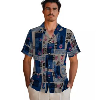 MLB Minnesota Twins Hawaiian Casual Shirt - Tribal Symbols Navy Aloha Style