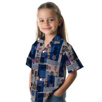 MLB Minnesota Twins Hawaiian Casual Shirt - Tribal Symbols Navy Aloha Style